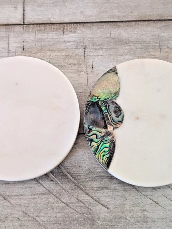 Anthropologie 2 Marble Coasters Mother Of Pearl Abalone Shell Ramona Replacement - Picture 2 of 13